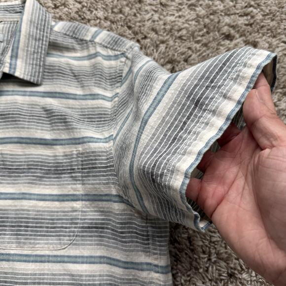 Outerknown S.E.A. SS Shirt Button Up Striped Blue White Cotton Men’s Size Medium - Picture 3 of 7